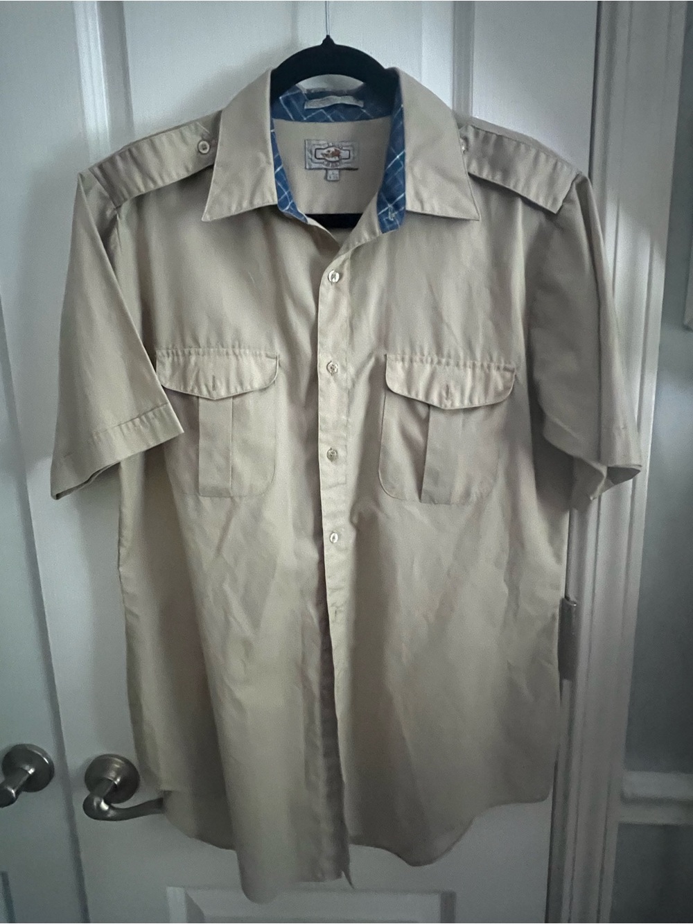 Men's Clear Creek Beige Short-Sleeve Button-Down Utility Shirt